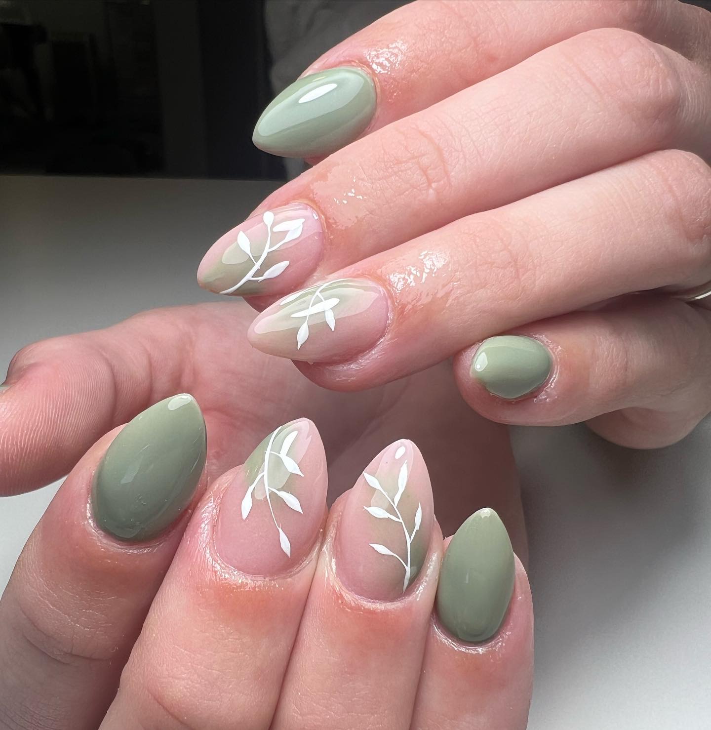 11. Whispers Of Sage: Botanical Elegance In Nail Art