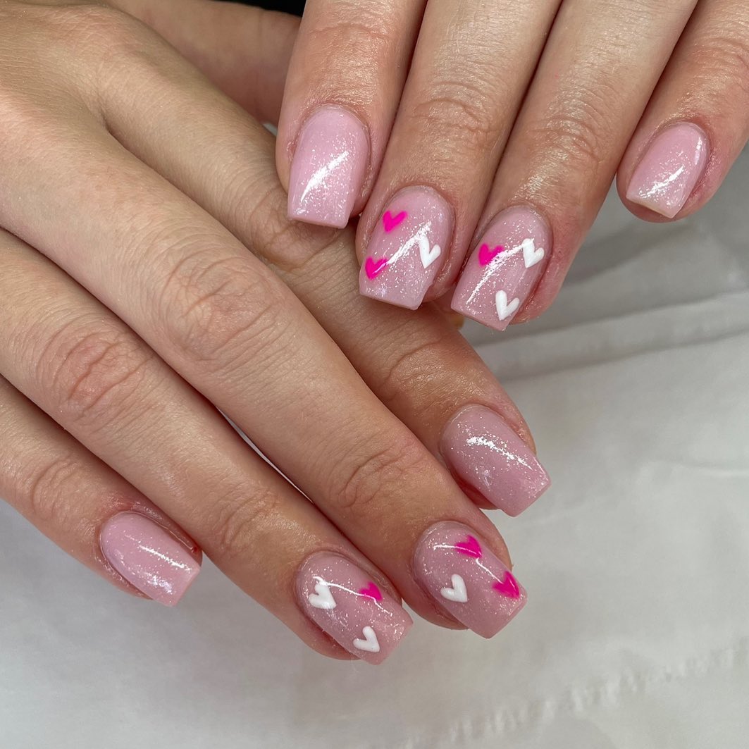 25. Whimsical Heartfelt Glimmer: a Love Letter In Nail Art