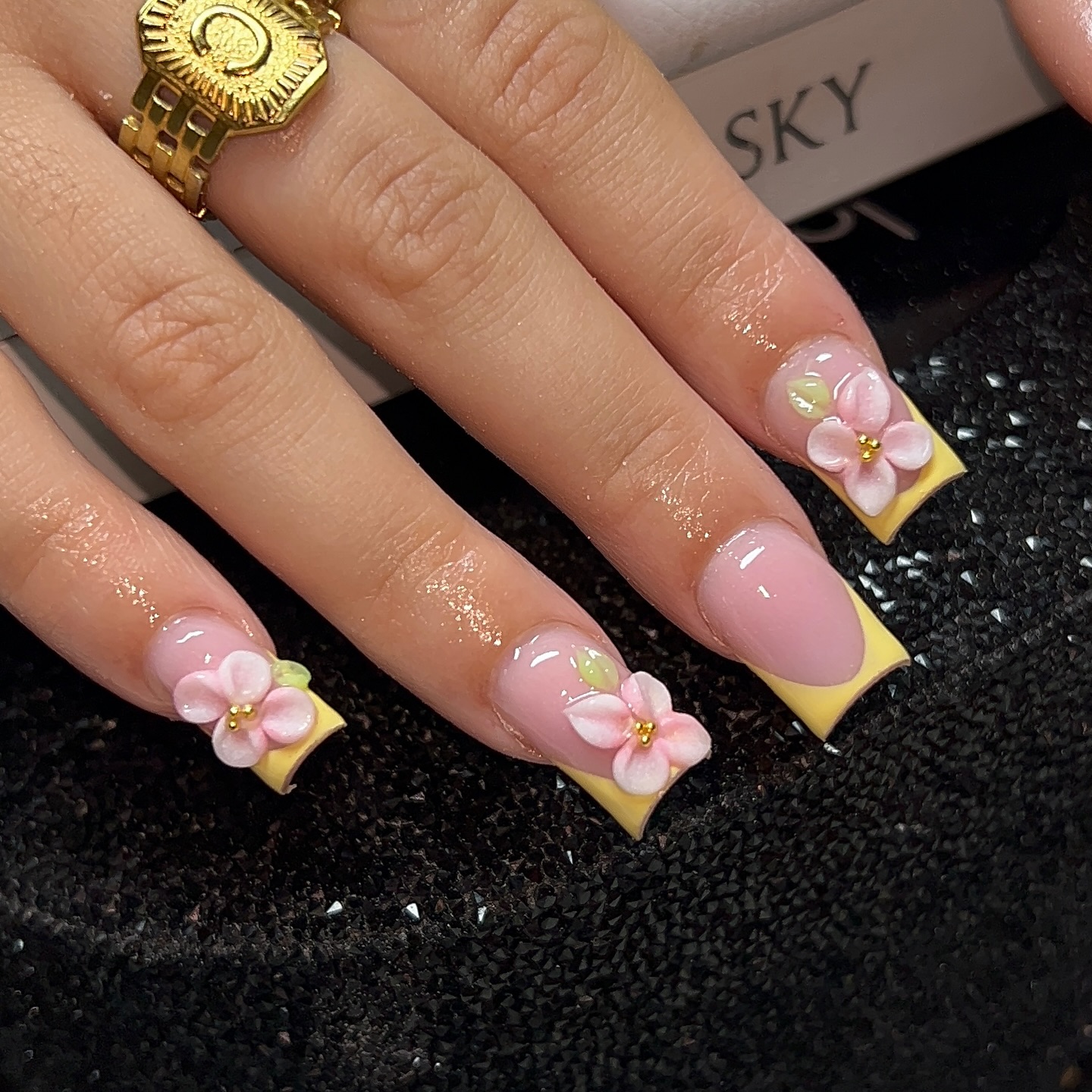 53. Blossoms and Bows: a Whimsical Twist on Classic French Tips