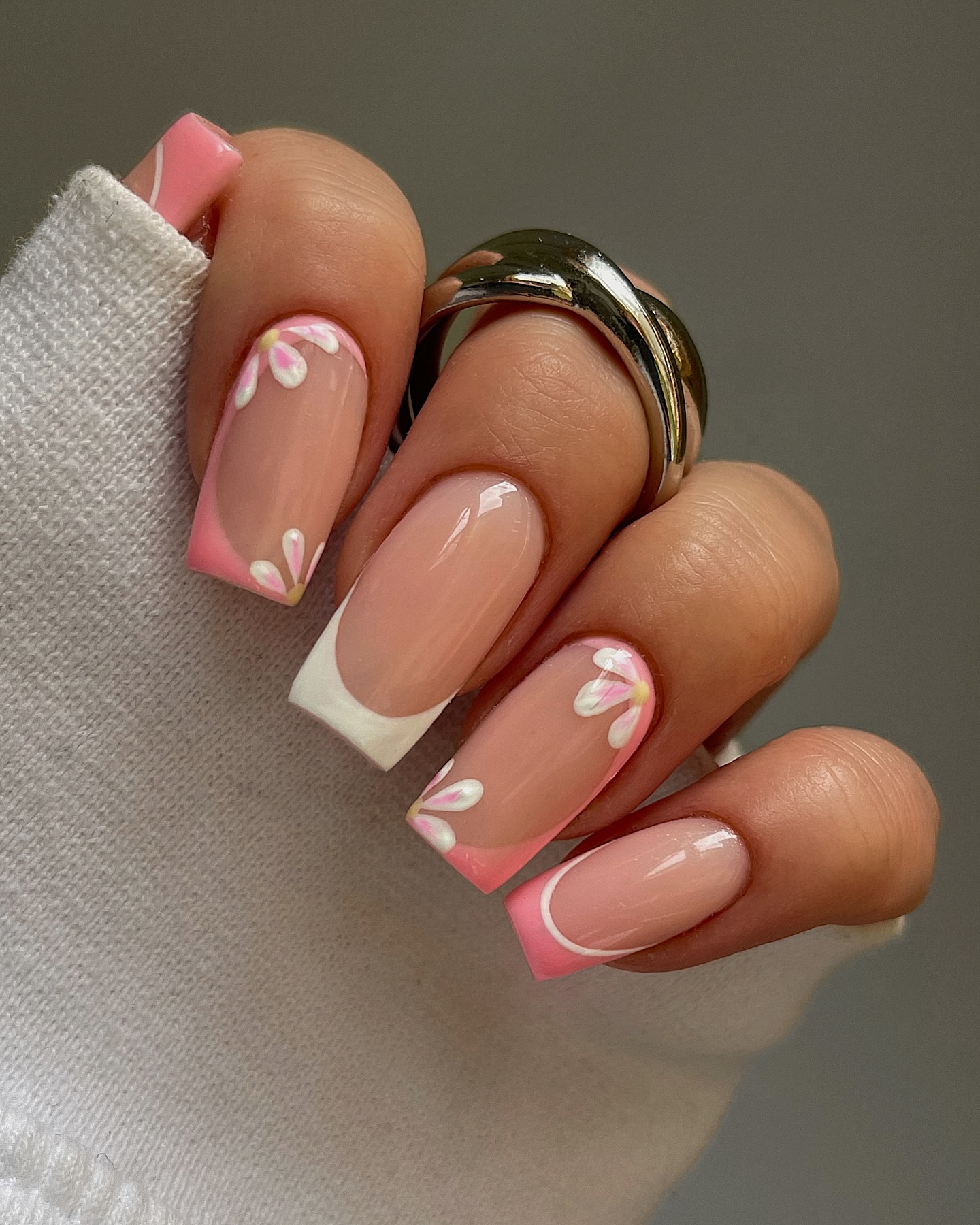 45. Petal-kissed Pink French Tips: a Whimsical Twist on Elegance