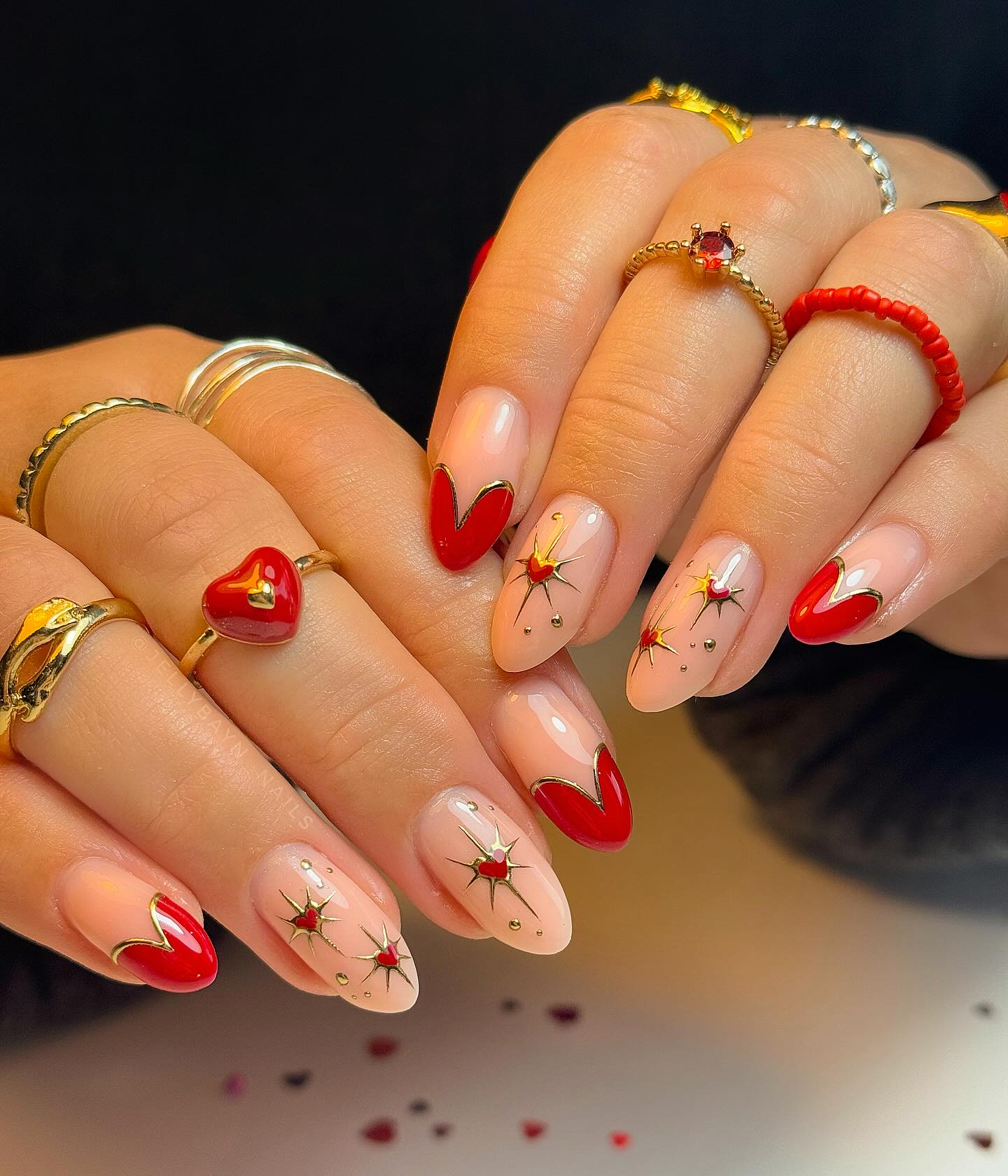 38. Celestial Love: Heart-stars Align for a Dazzling Manicure