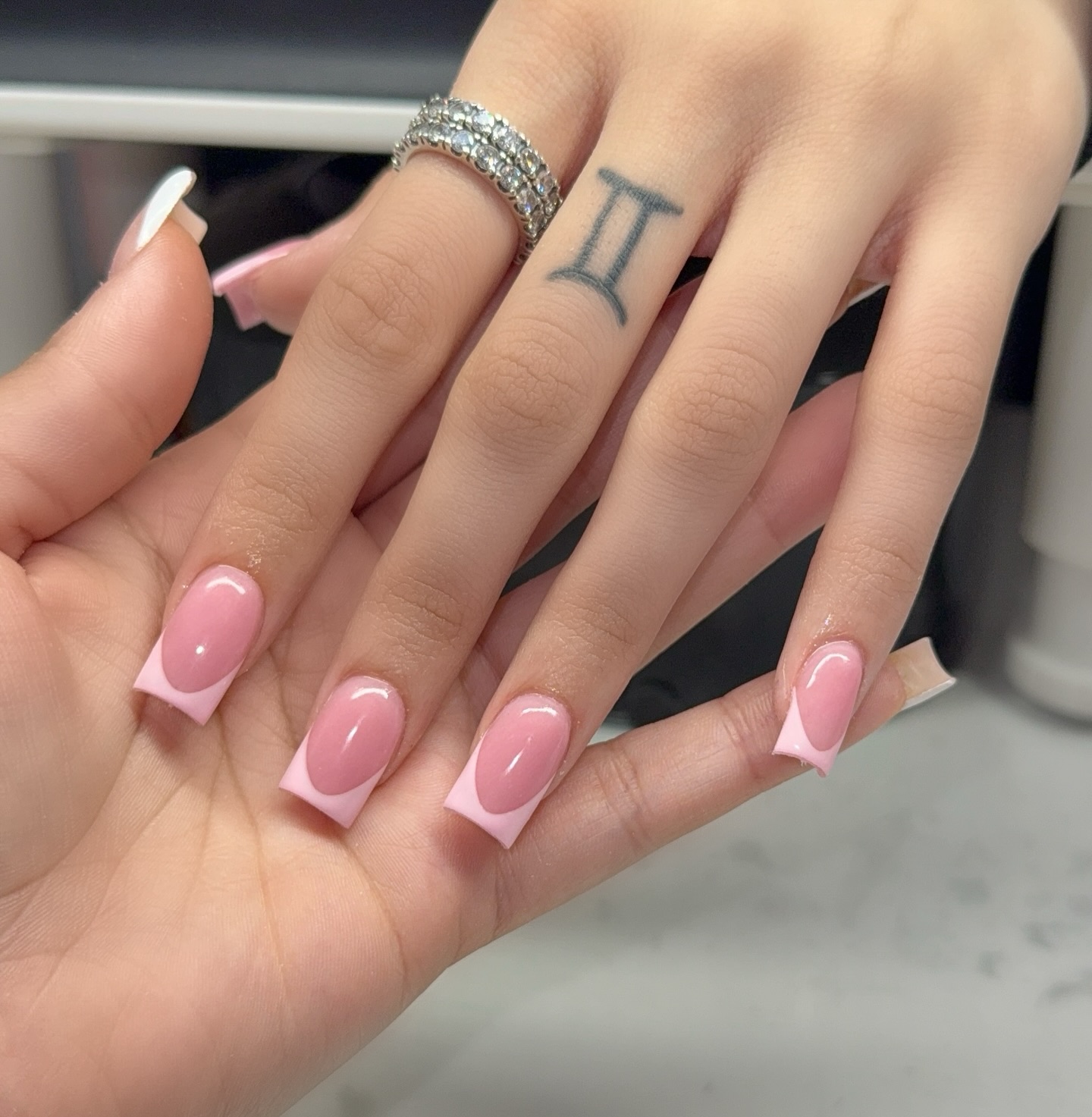 15. Couture Pink Elegance with a Geometric Twist