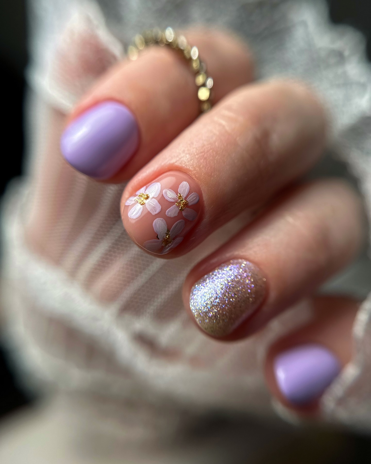 18. Whimsical Blooms and Sparkling Dreams: a Lavender Spring Nail Affair