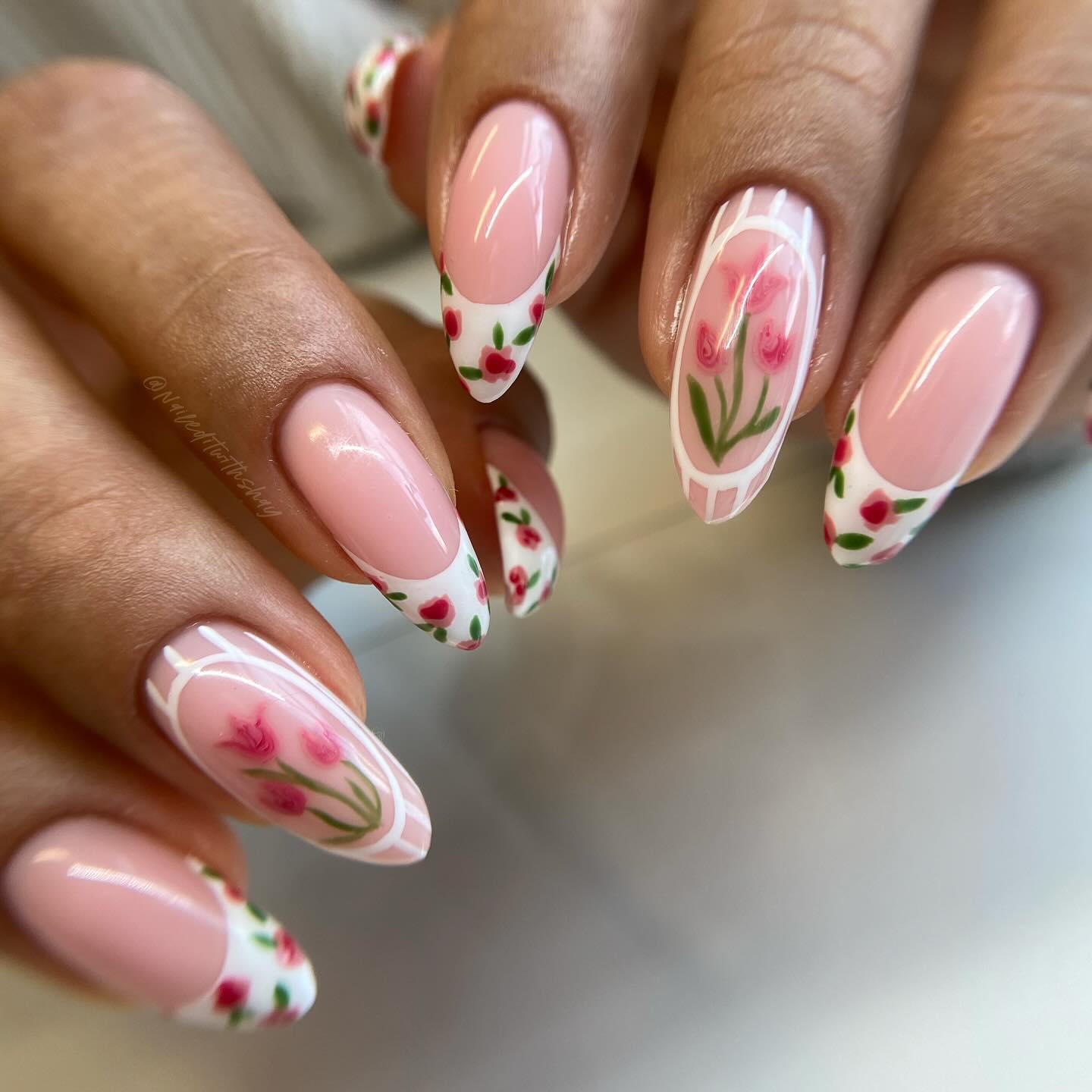 55. Petals on the Palette: a Whimsical Twist on Classic French Tips
