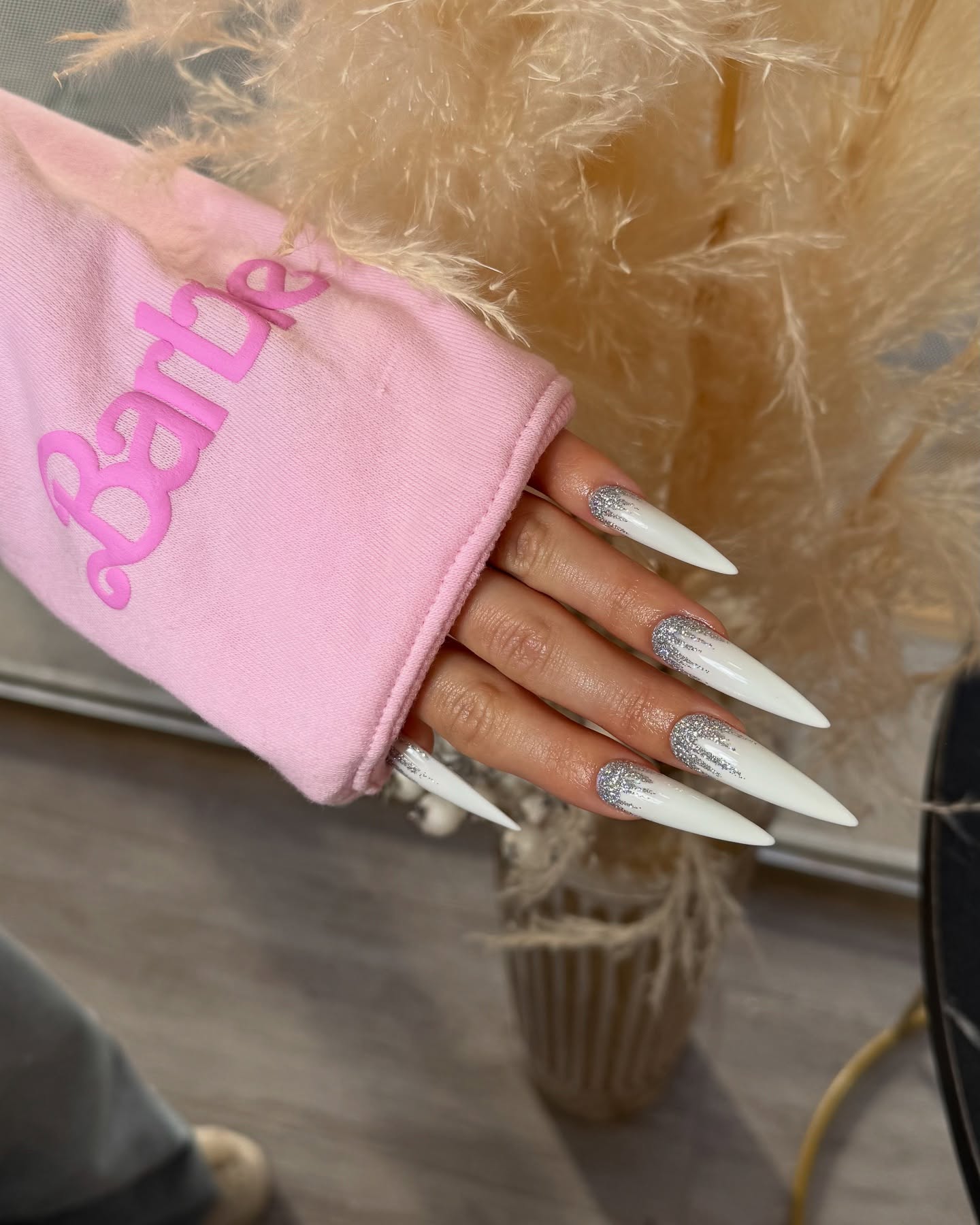 33. Frosted Elegance: the Barbie-inspired Winter Nails That Sparkle