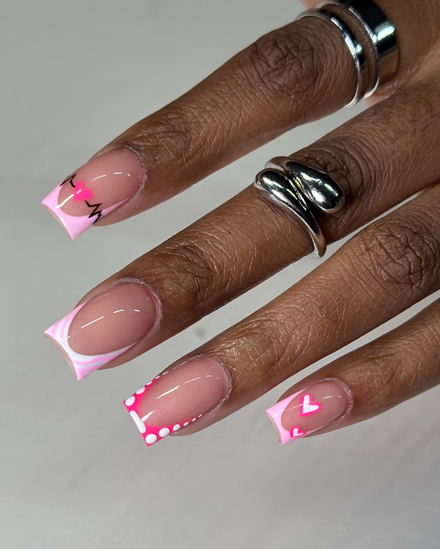 34. Love In Every Stroke: Playful French Tips with a Heartfelt Twist