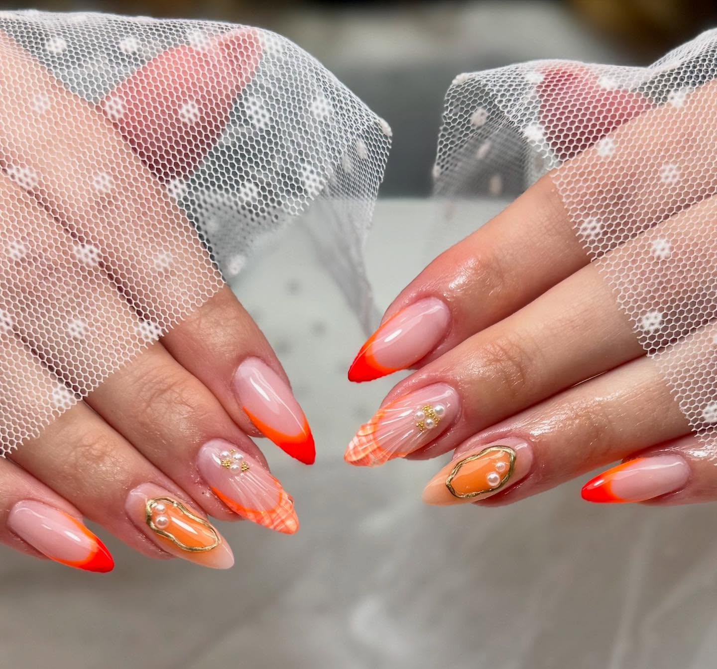 10. Citrus Sunset Elegance: a Daring Twist on Classic Summer Nails