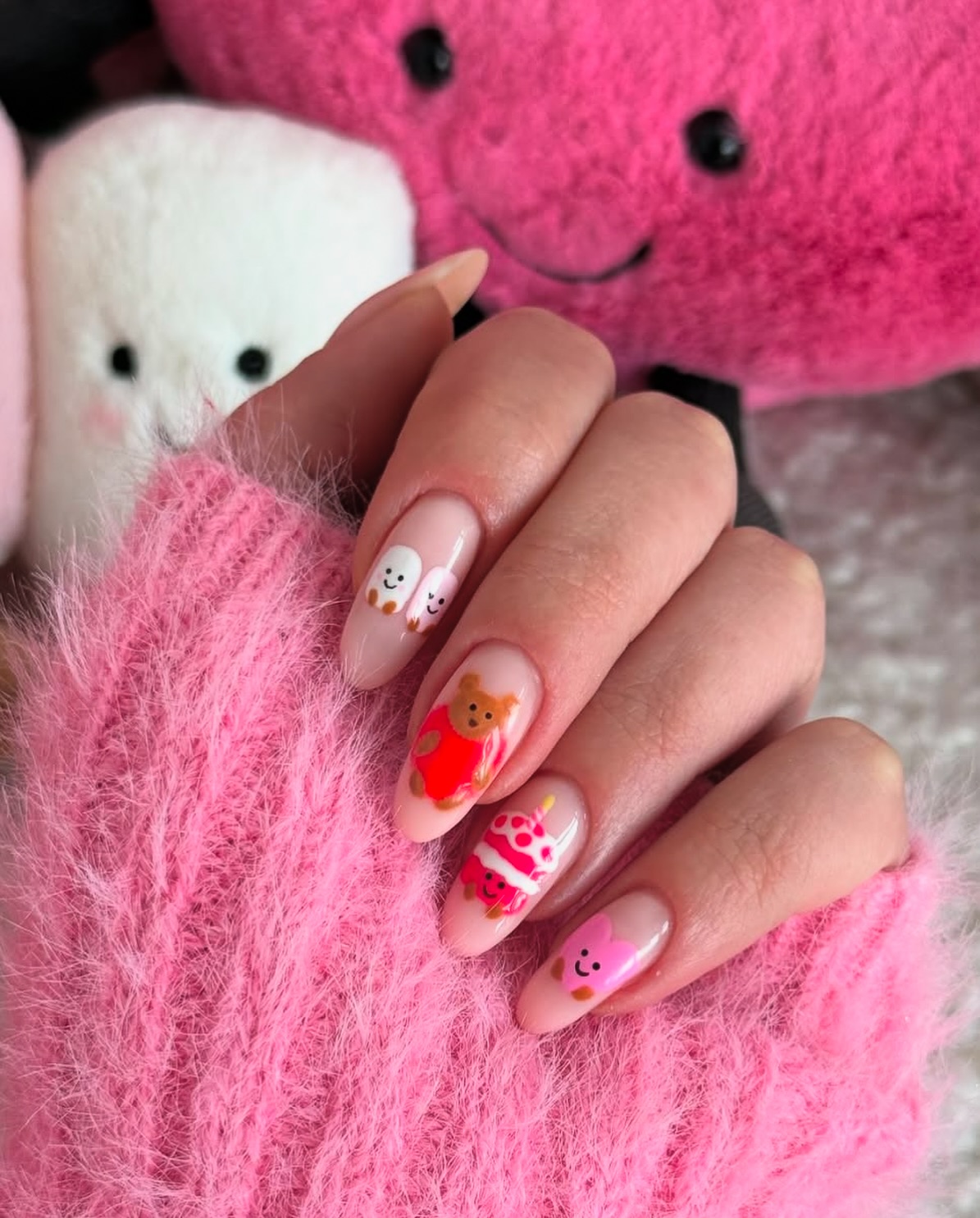 14. Cuddly Companions: a Sweet Hug Of Playful Nail Art