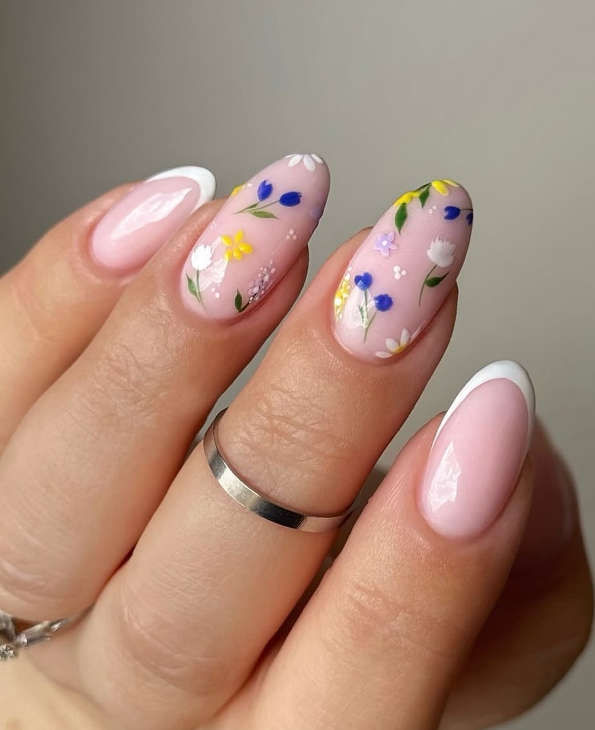 31. Whimsy In Bloom: Delicate Petals and French Tips Unite