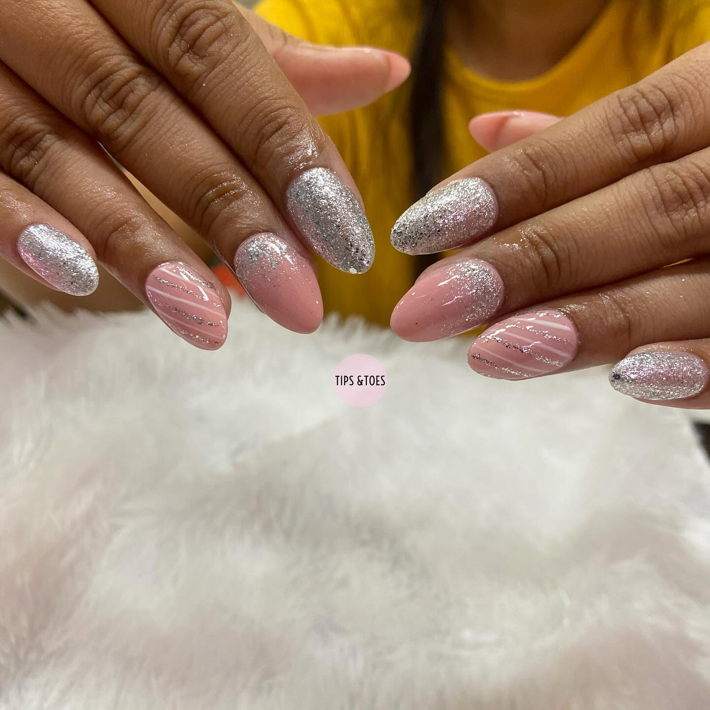 36. Glittering Snowfall Infused with Blush Elegance