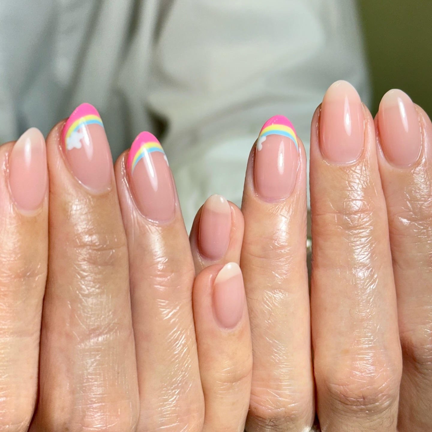 19. Whimsical Rainbow Tips on Neutral Bliss